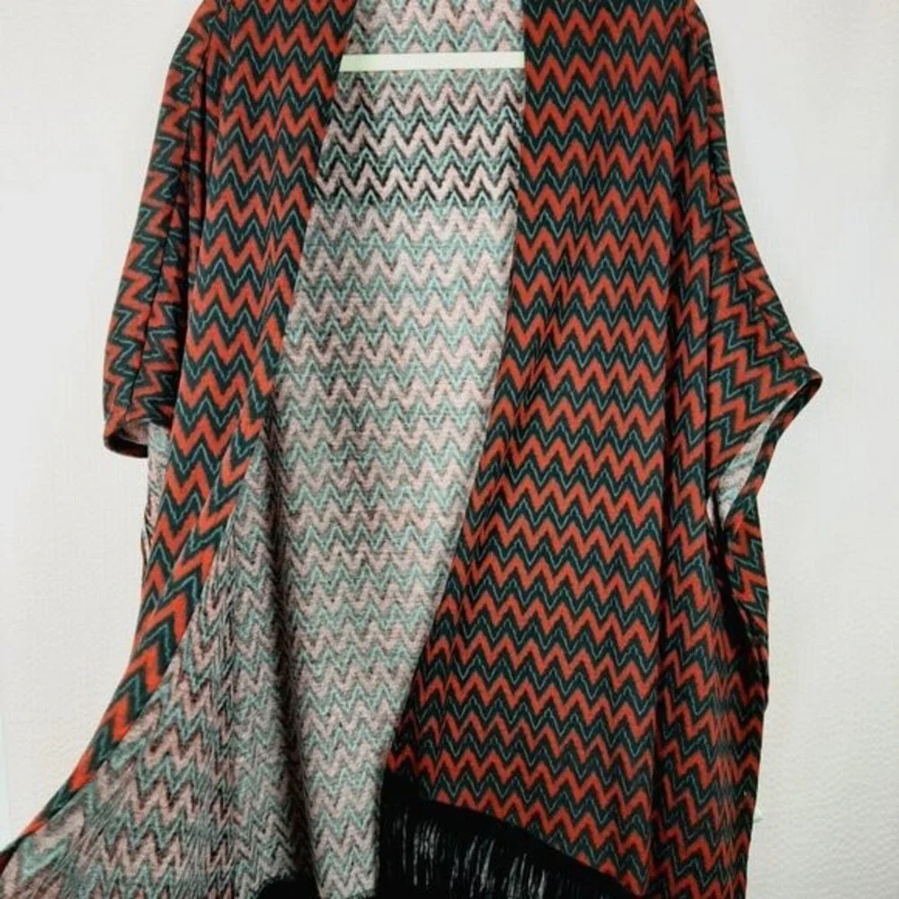 Roper Western Women Fringe Poncho Outwear with Chevron Print Red Size XL